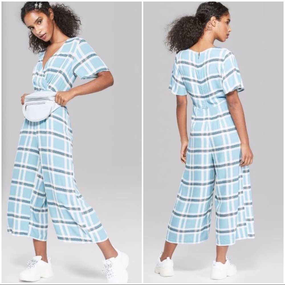 NEW: Wild Fable, Women’s Short-Sleeve Plaided Twist Front Casual Jumpsuit NWT